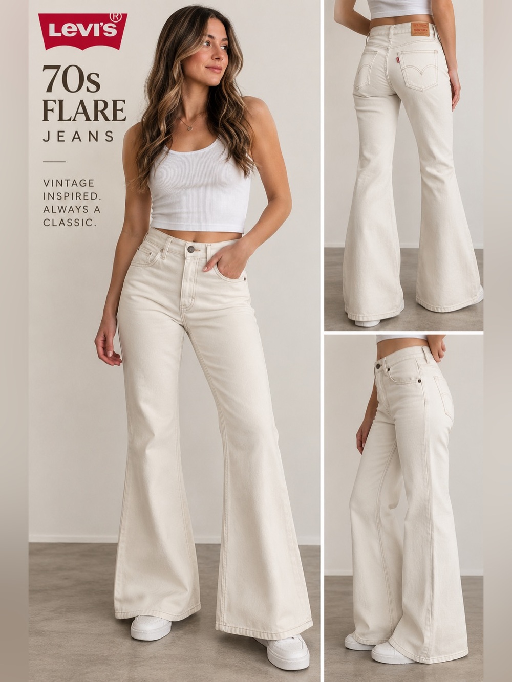 Levi’s ’70s High Flare Jeans NWT 100% Cotton Cream 26x32